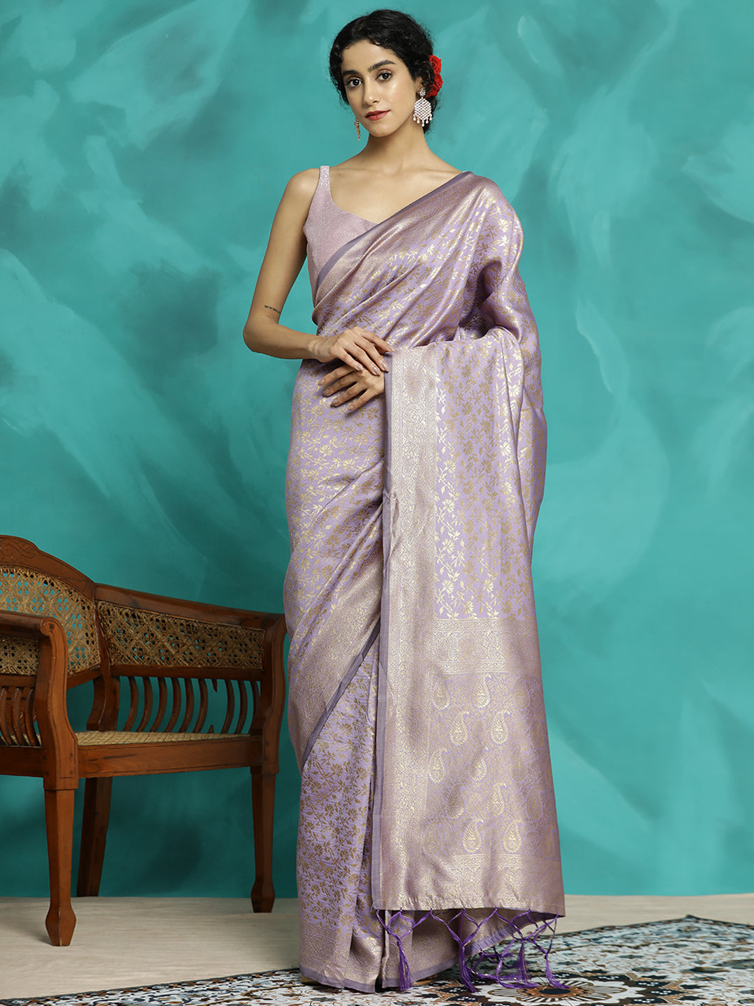 Violet Zari Woven Design Heavy Banarasi Saree