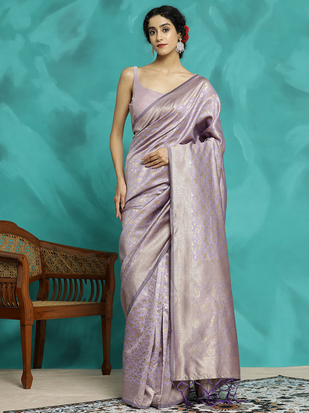 Violet Zari Woven Design Heavy Banarasi Saree