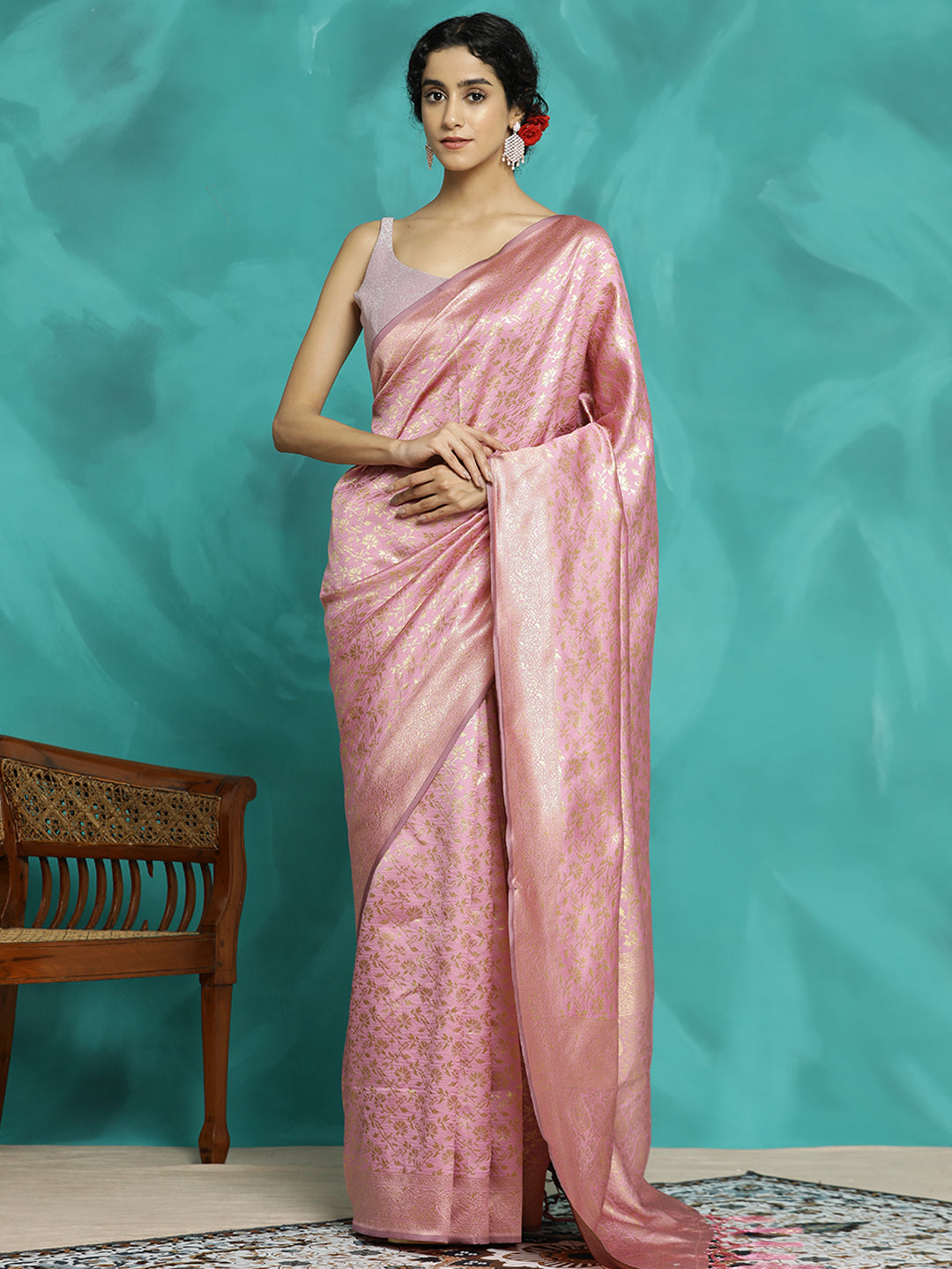 Zari Woven Design Heavy Pink Banarasi Saree