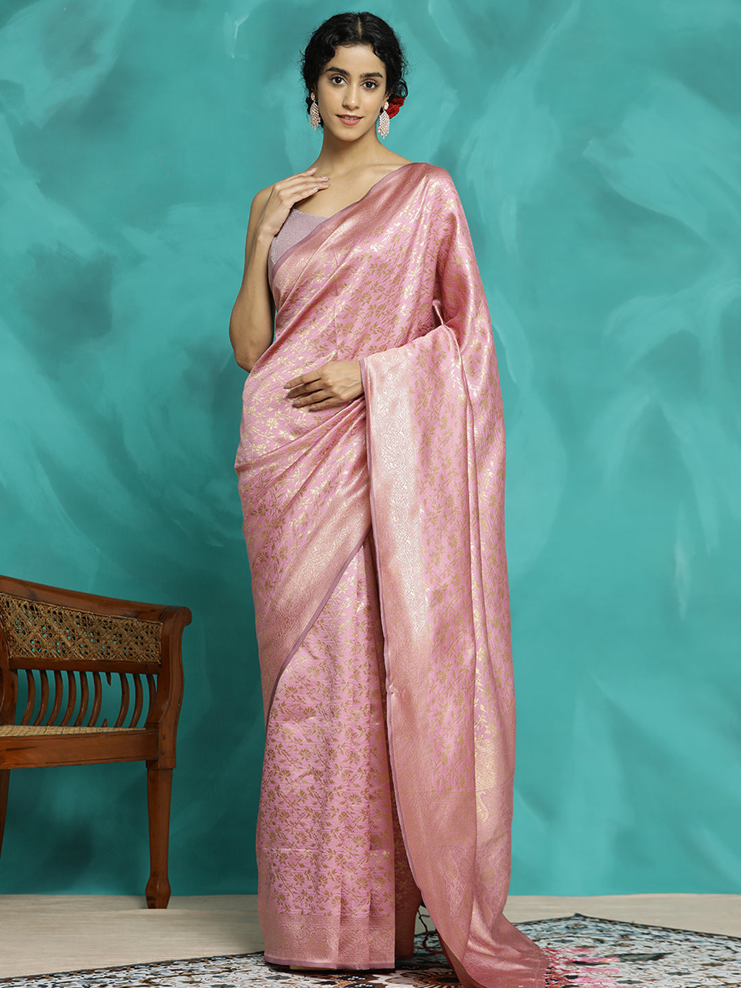 Zari Woven Design Heavy Pink Banarasi Saree