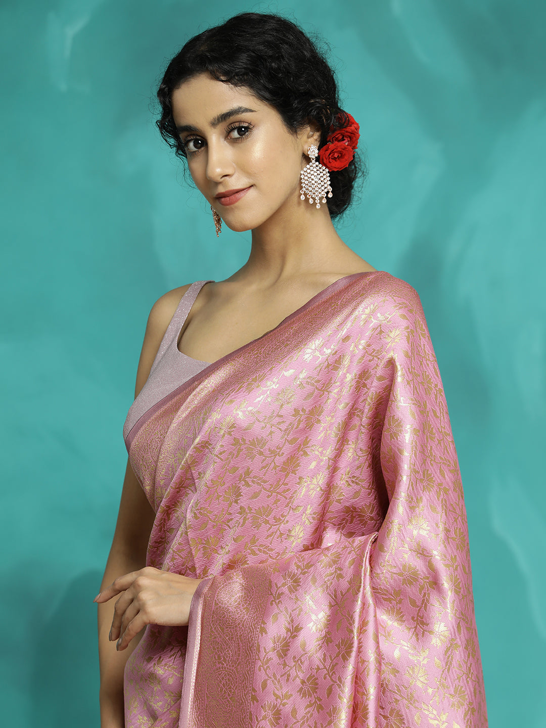 Zari Woven Design Heavy Pink Banarasi Saree