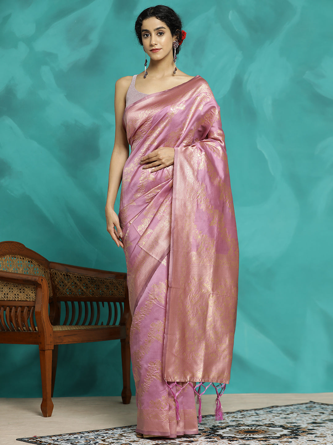 Pink Zari Woven Design Heavy Banarasi Saree