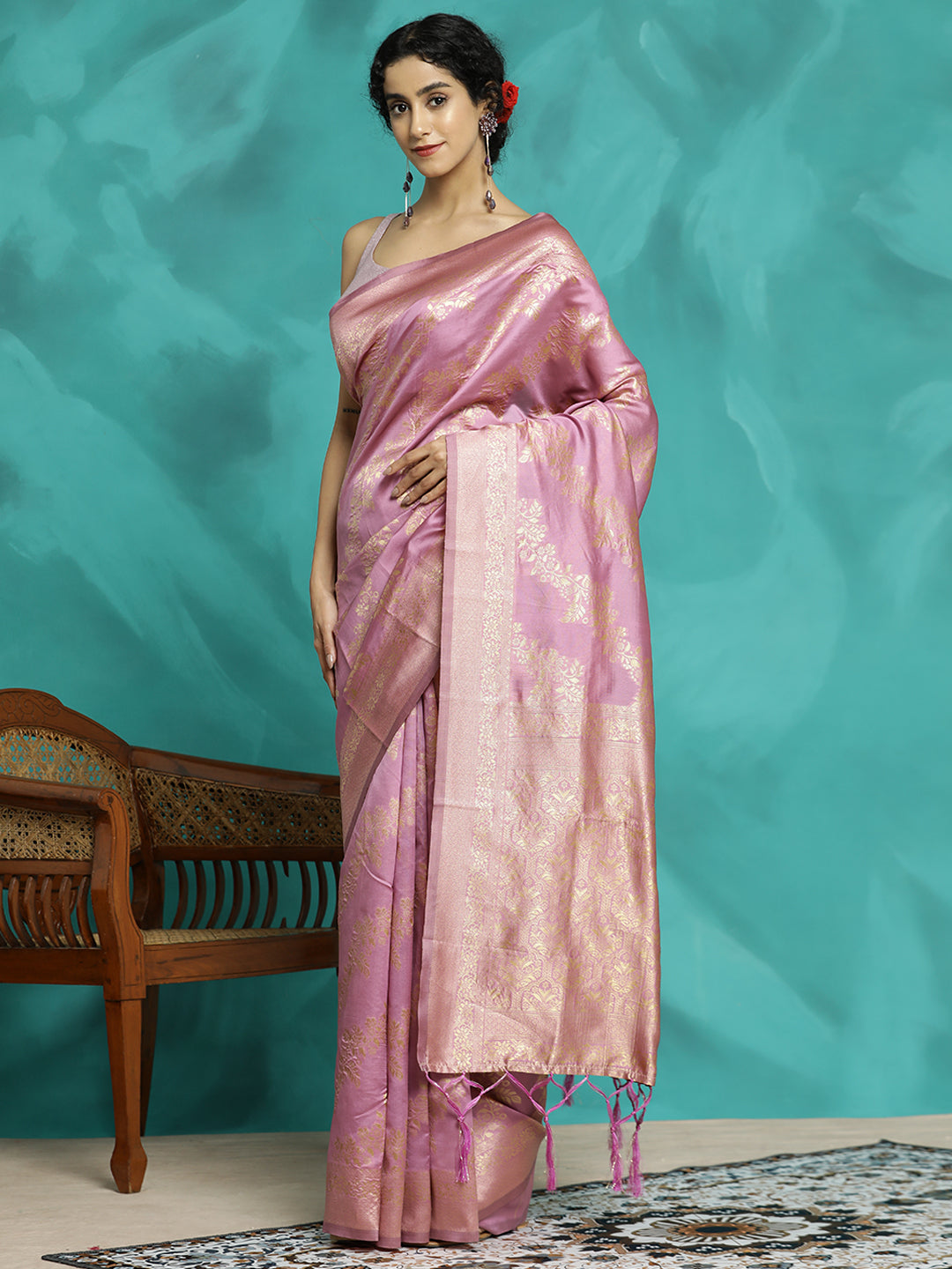 Pink Zari Woven Design Heavy Banarasi Saree