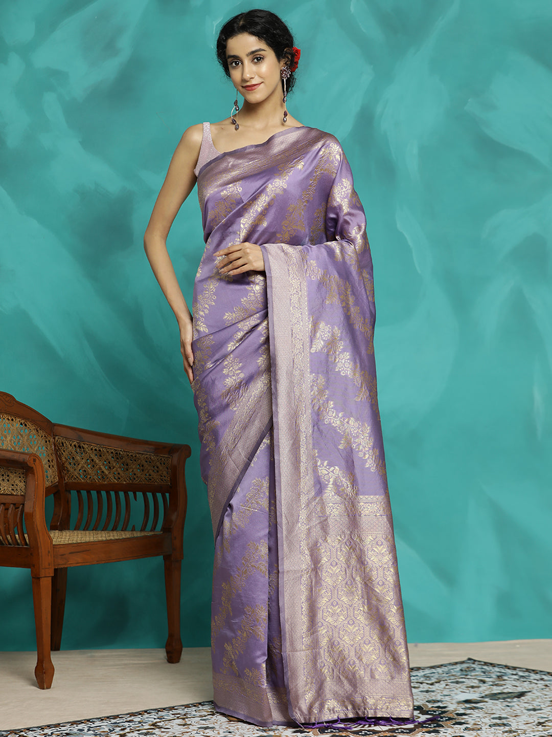 Zari Woven Design Heavy Banarasi Lavender Saree