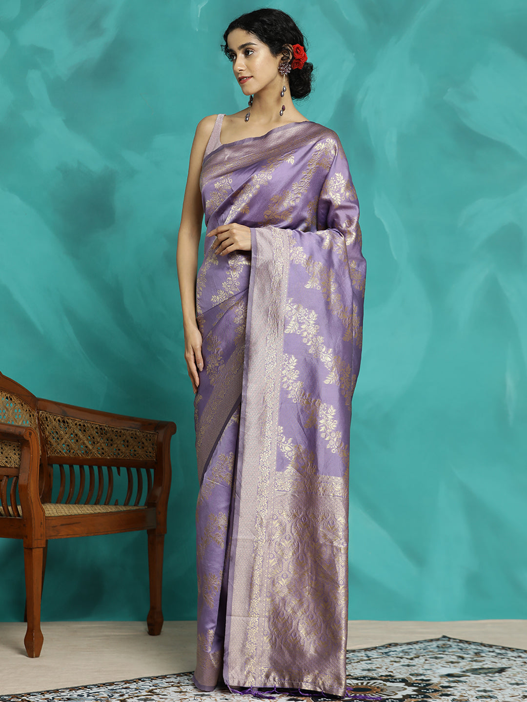 Zari Woven Design Heavy Banarasi Lavender Saree