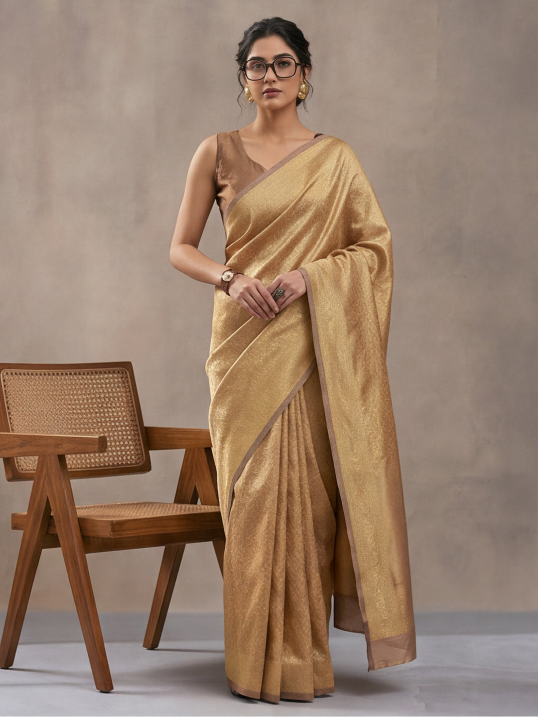 Beige Woven Design Saree with Subtle Border