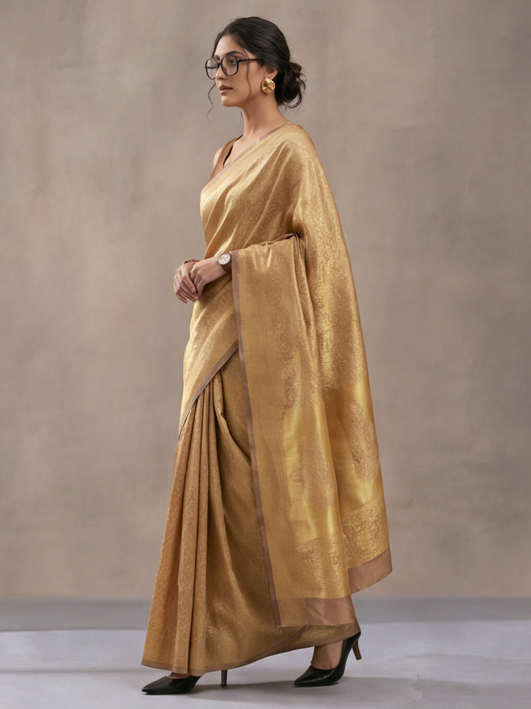 Beige Woven Design Saree with Subtle Border