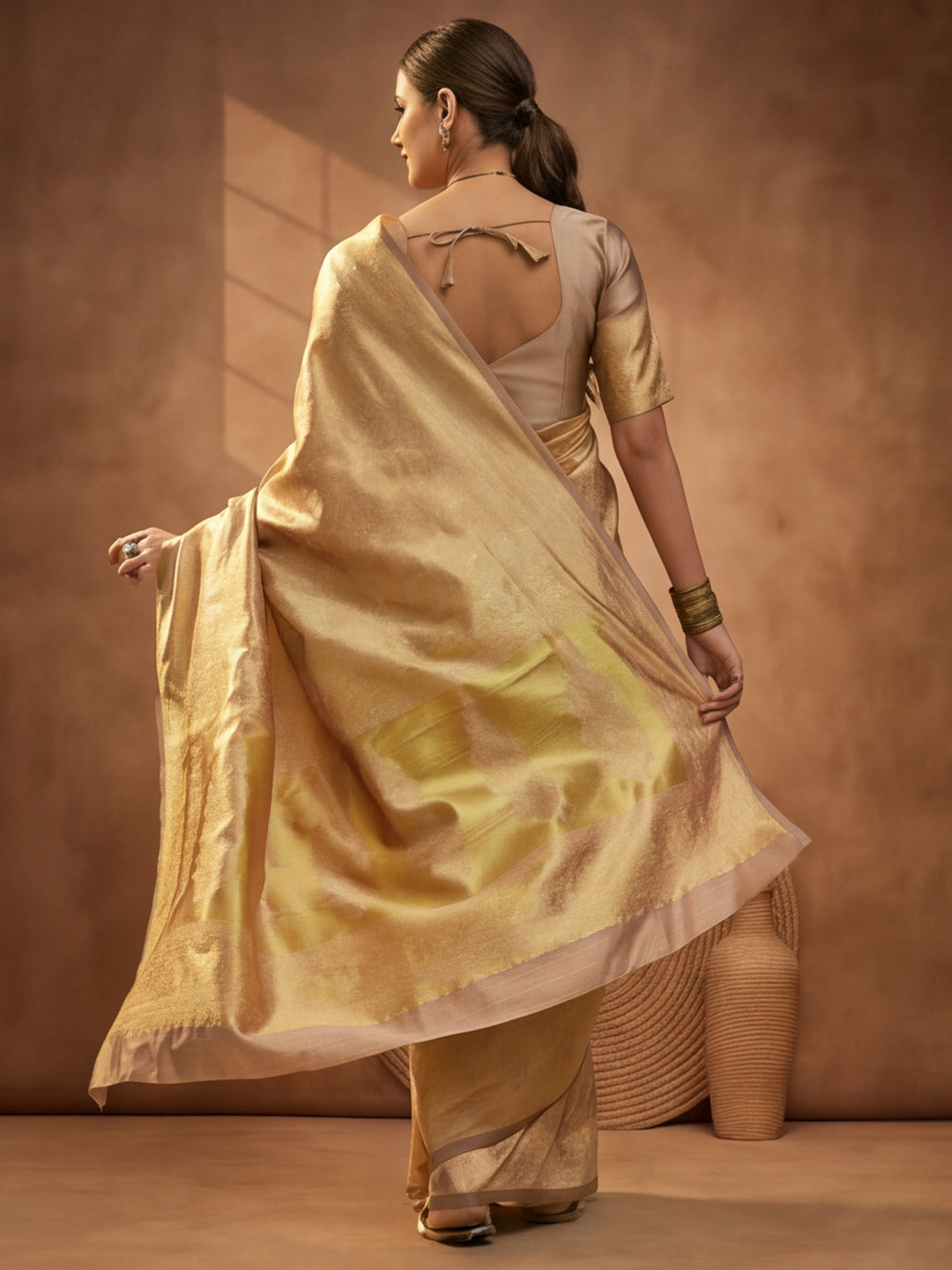 Beige Woven Design Saree with Subtle Border