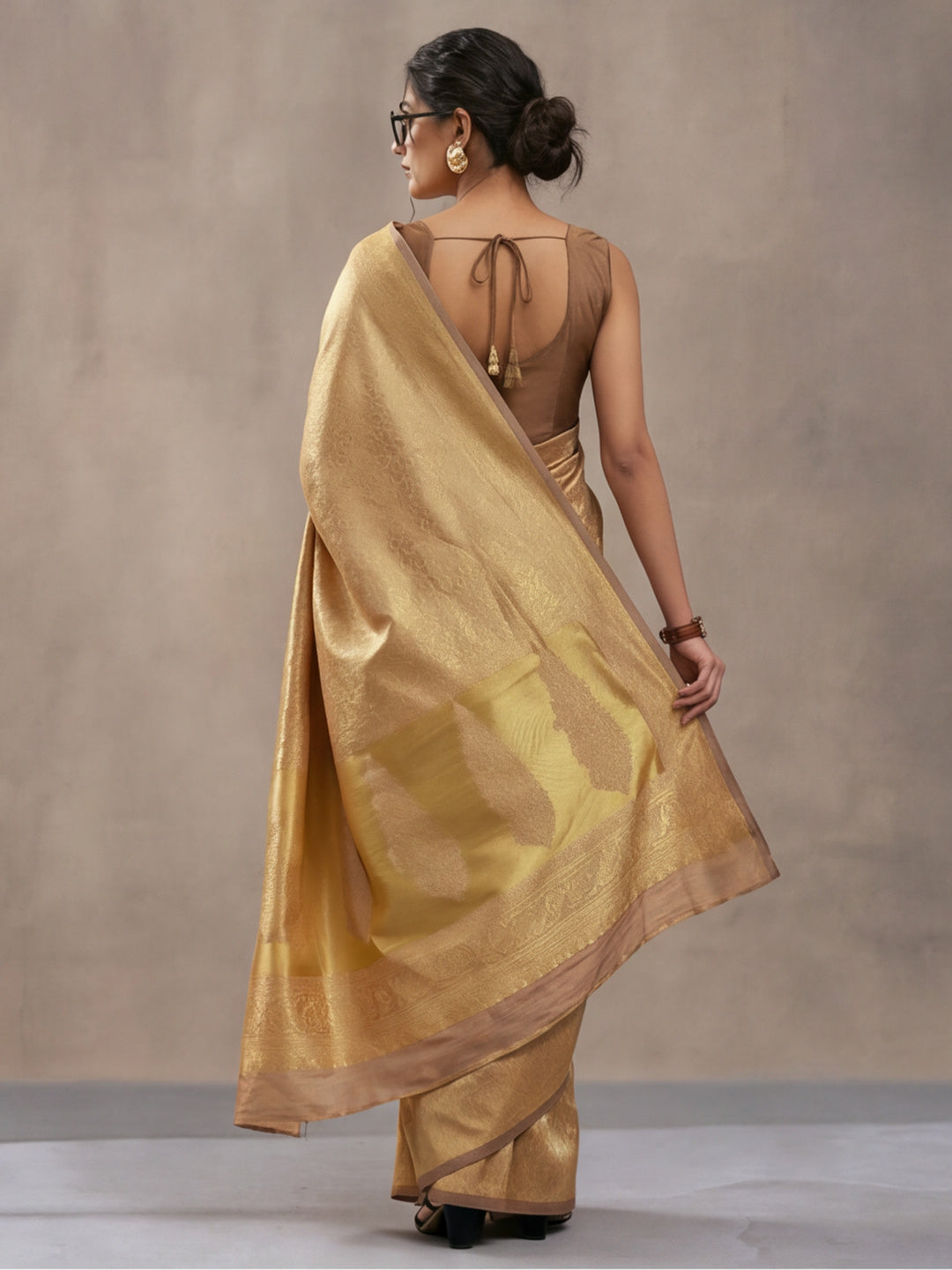 Beige Woven Design Saree with Subtle Border