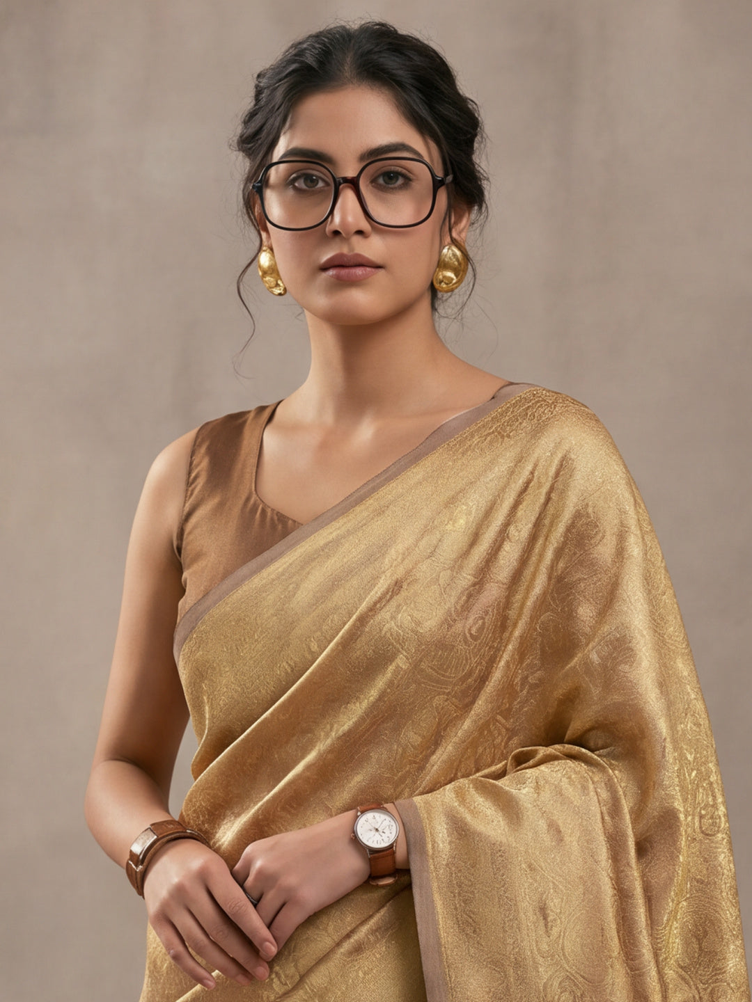 Beige Woven Design Saree with Subtle Border