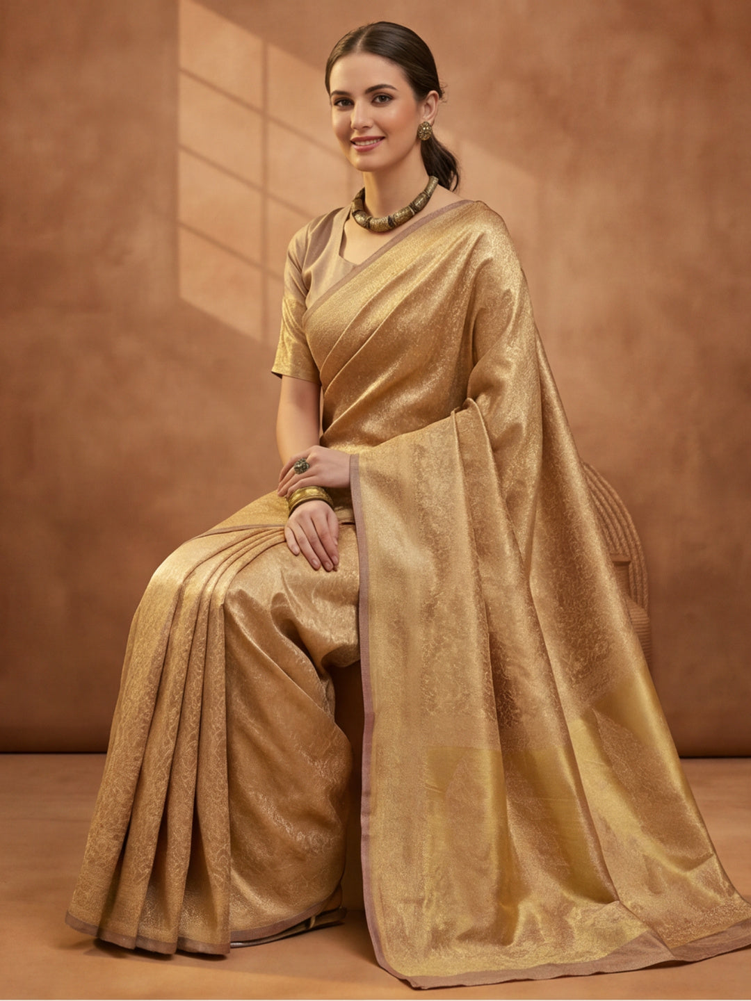 Beige Woven Design Saree with Subtle Border