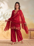 Women Embroidery Red Kurta Set with Dupatta