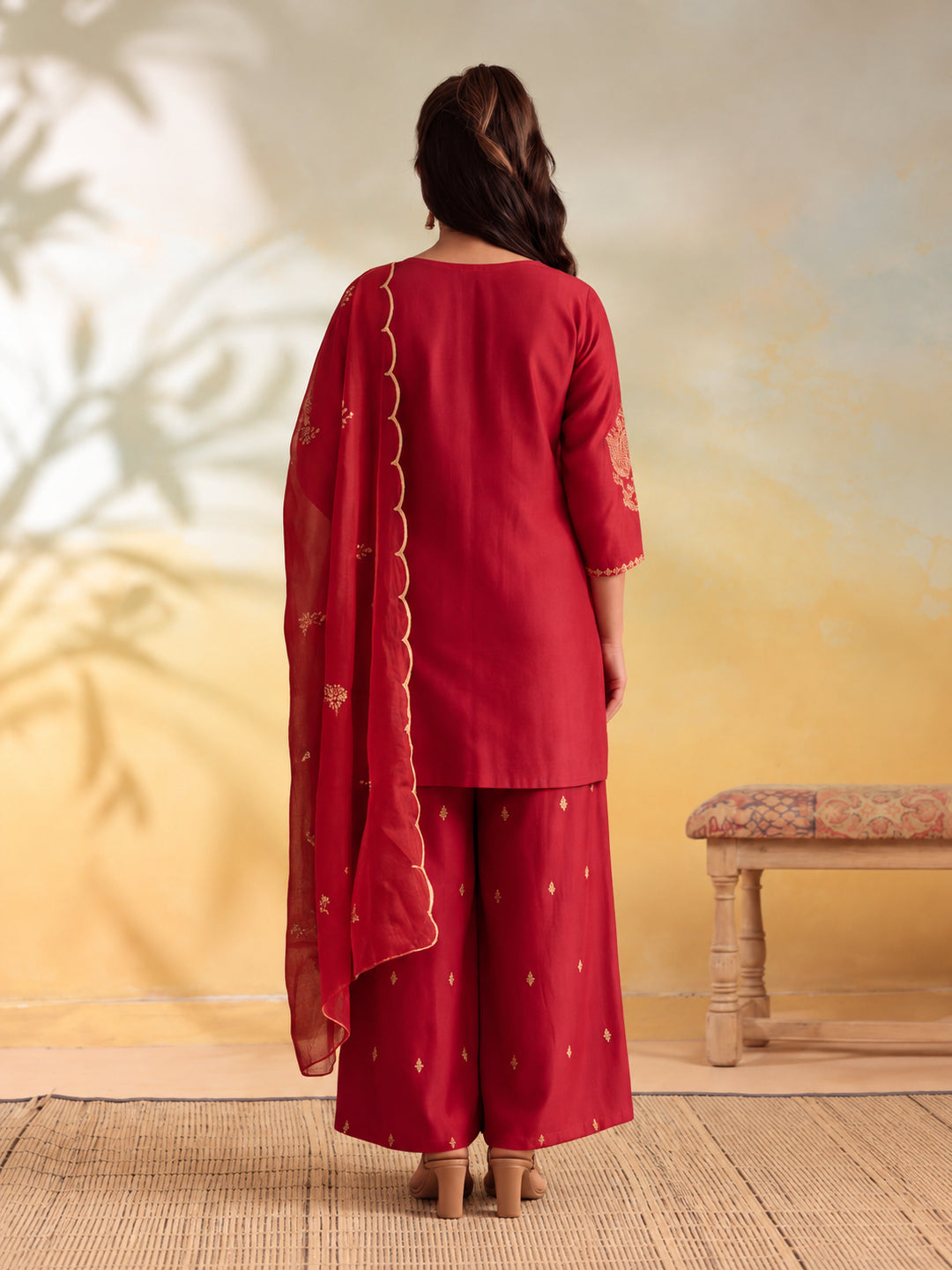 Women Embroidery Red Kurta Set with Dupatta