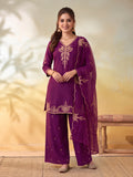 Women Embroidery Wine Kurta Set with Dupatta