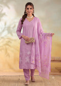 Women Floral Embroidery Lavender Kurta Set with Dupatta