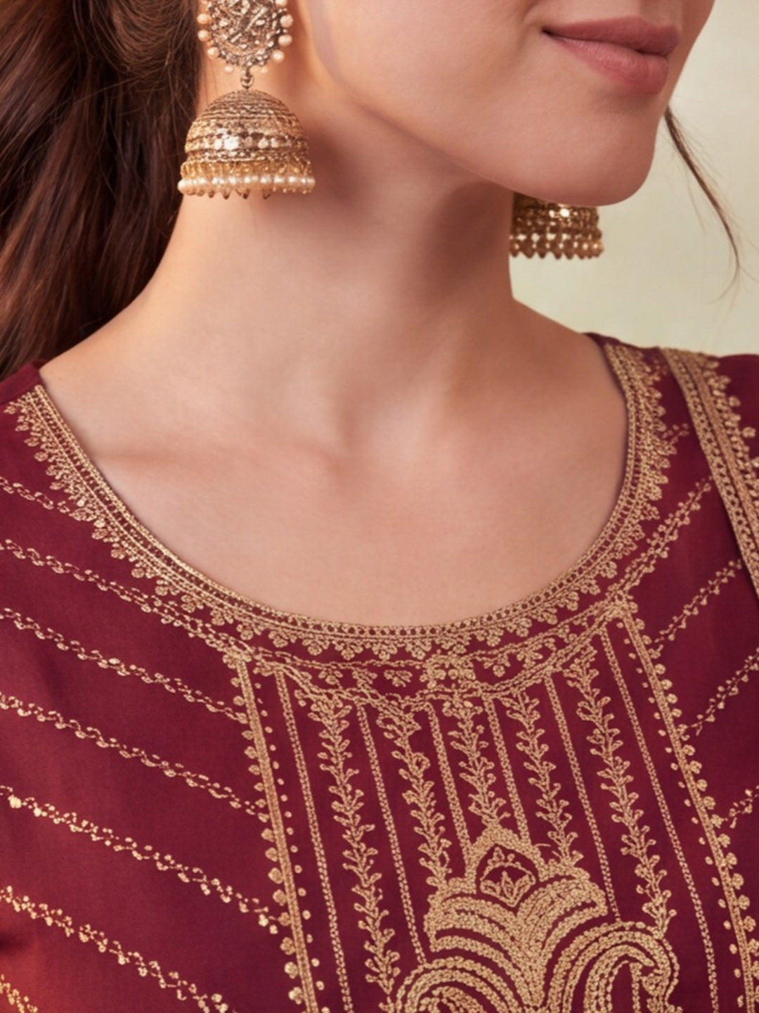 Women Embroidery Maroon Kurta Set with Dupatta