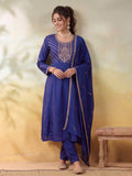 Women Embroidery Royal Blue Kurta Set with Dupatta