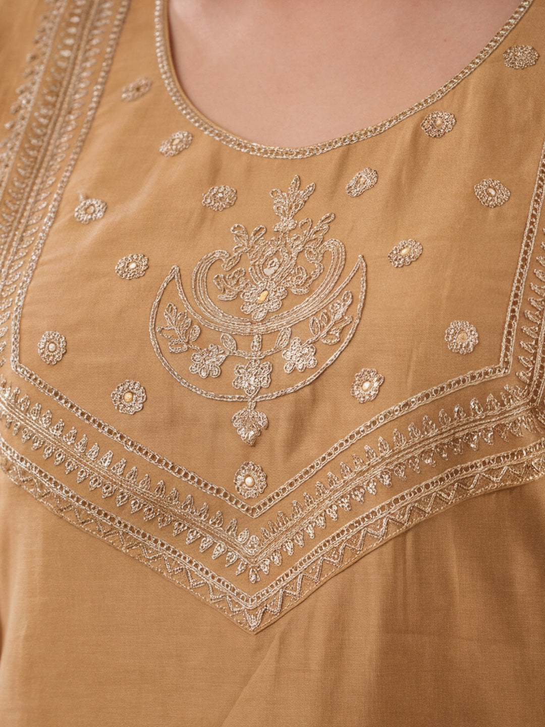 Women's Mustard Embroidered Kurta Set with Dupatta | Festive Straight Ethnic Suit