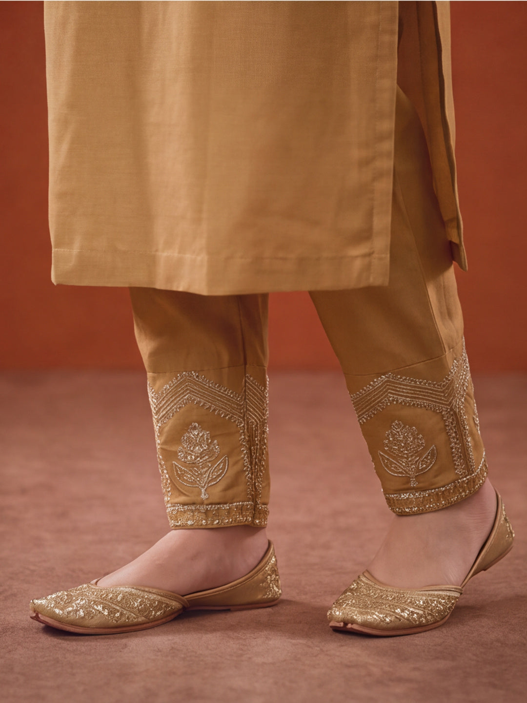 Women's Mustard Embroidered Kurta Set with Dupatta | Festive Straight Ethnic Suit