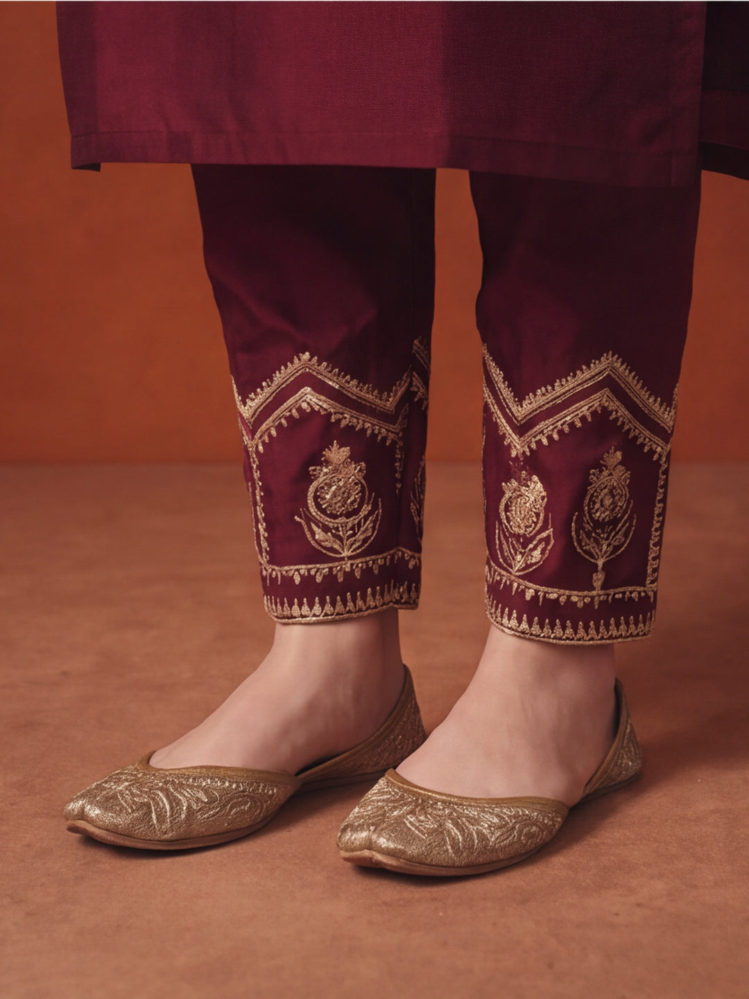 Women's Maroon Embroidered Kurta Set with Dupatta | Festive Straight Ethnic Suit