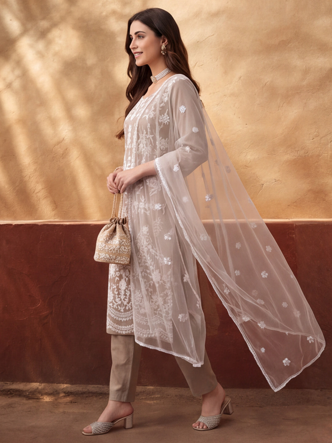 Women's Beige Heavy Embroidered Kurta Set with Dupatta | Elegant Festive Ethnic Suit