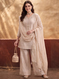 Women's Cream Embroidered Kurta Sharara Set with Dupatta | Festive Ethnic Party Wear Suit