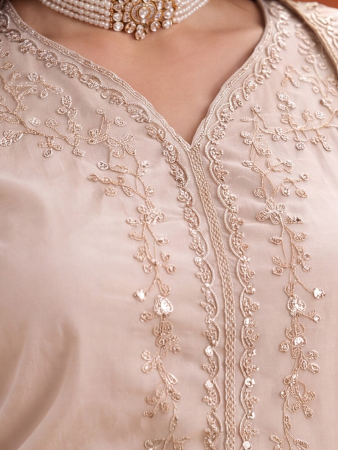 Women's Cream Embroidered Kurta Sharara Set with Dupatta | Festive Ethnic Party Wear Suit