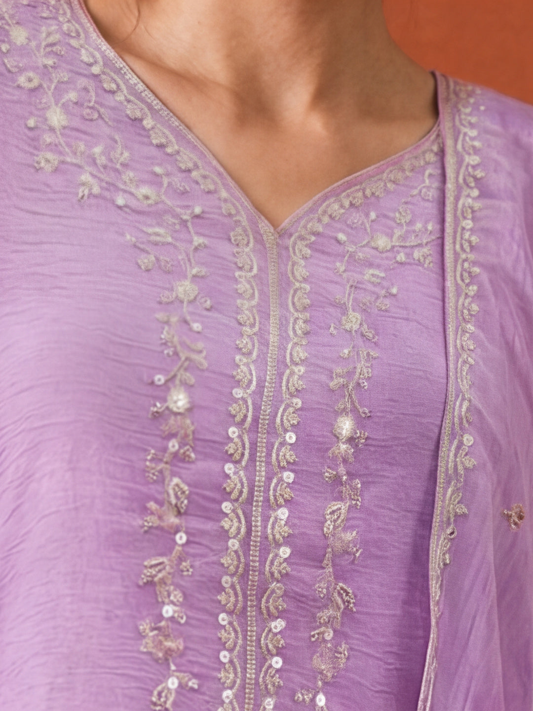 Women's Lavender Embroidered Kurta Sharara Set with Dupatta | Festive Ethnic Party Wear Suit
