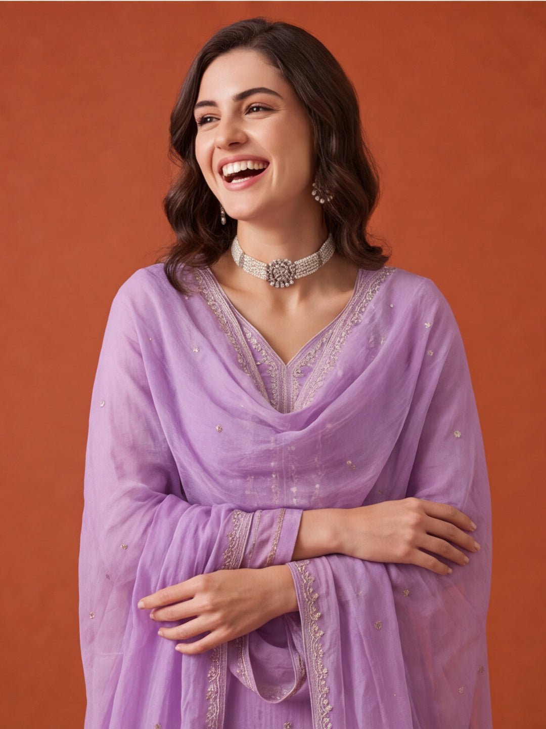Women's Lavender Embroidered Kurta Sharara Set with Dupatta | Festive Ethnic Party Wear Suit