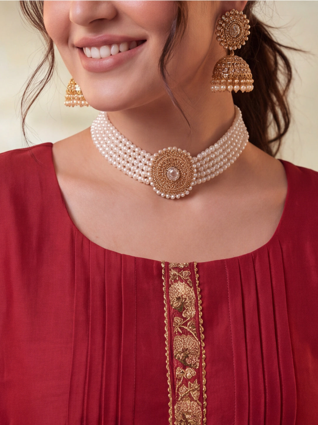 Women Embroidery Rust Kurta Set with Dupatta