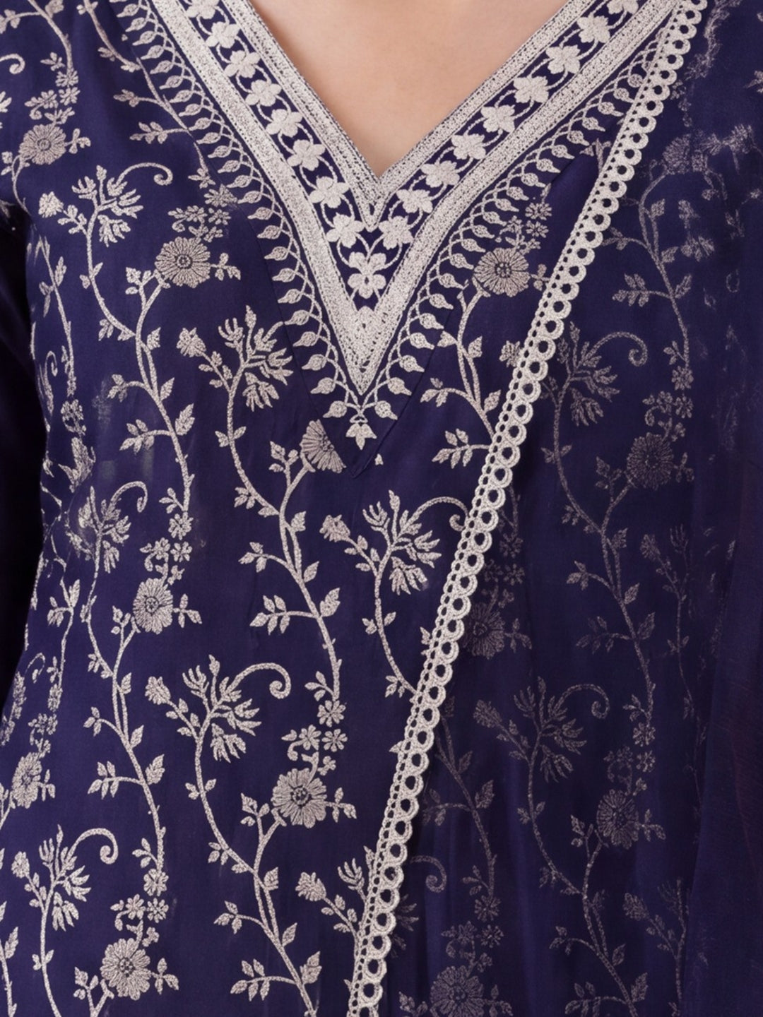Women's Navy Blue Heavy Zari Weaving Kurta Set with Dupatta | Festive Ethnic Straight Suit