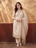 Women's Off White Heavy Zari Weaving Kurta Set with Dupatta | Festive Ethnic Straight Suit