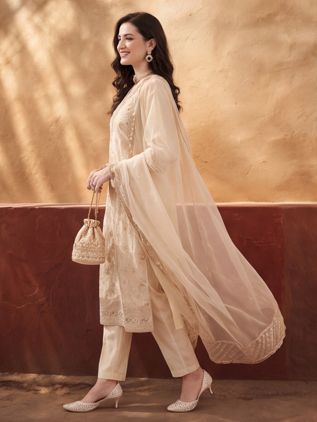 Women's Off White Heavy Zari Weaving Kurta Set with Dupatta | Festive Ethnic Straight Suit