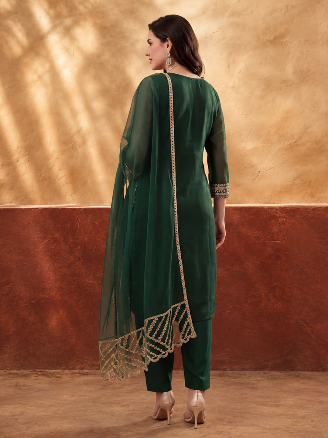 Women's Green Heavy Zari Weaving Kurta Set with Dupatta | Festive Ethnic Straight Suit