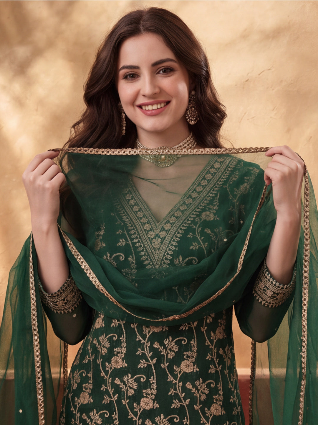 Women's Green Heavy Zari Weaving Kurta Set with Dupatta | Festive Ethnic Straight Suit