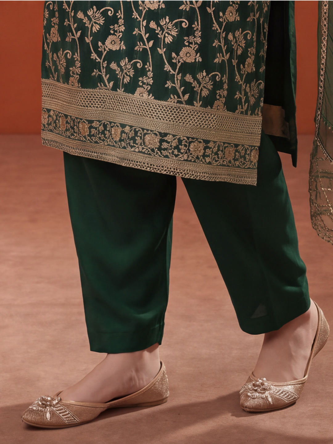 Women's Green Heavy Zari Weaving Kurta Set with Dupatta | Festive Ethnic Straight Suit
