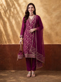 Women's Magenta Heavy Zari Weaving Kurta Set with Dupatta | Festive Ethnic Straight Suit