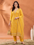 Women's Yellow Heavy Zari Weaving Kurta Set with Dupatta | Festive Ethnic Straight Suit