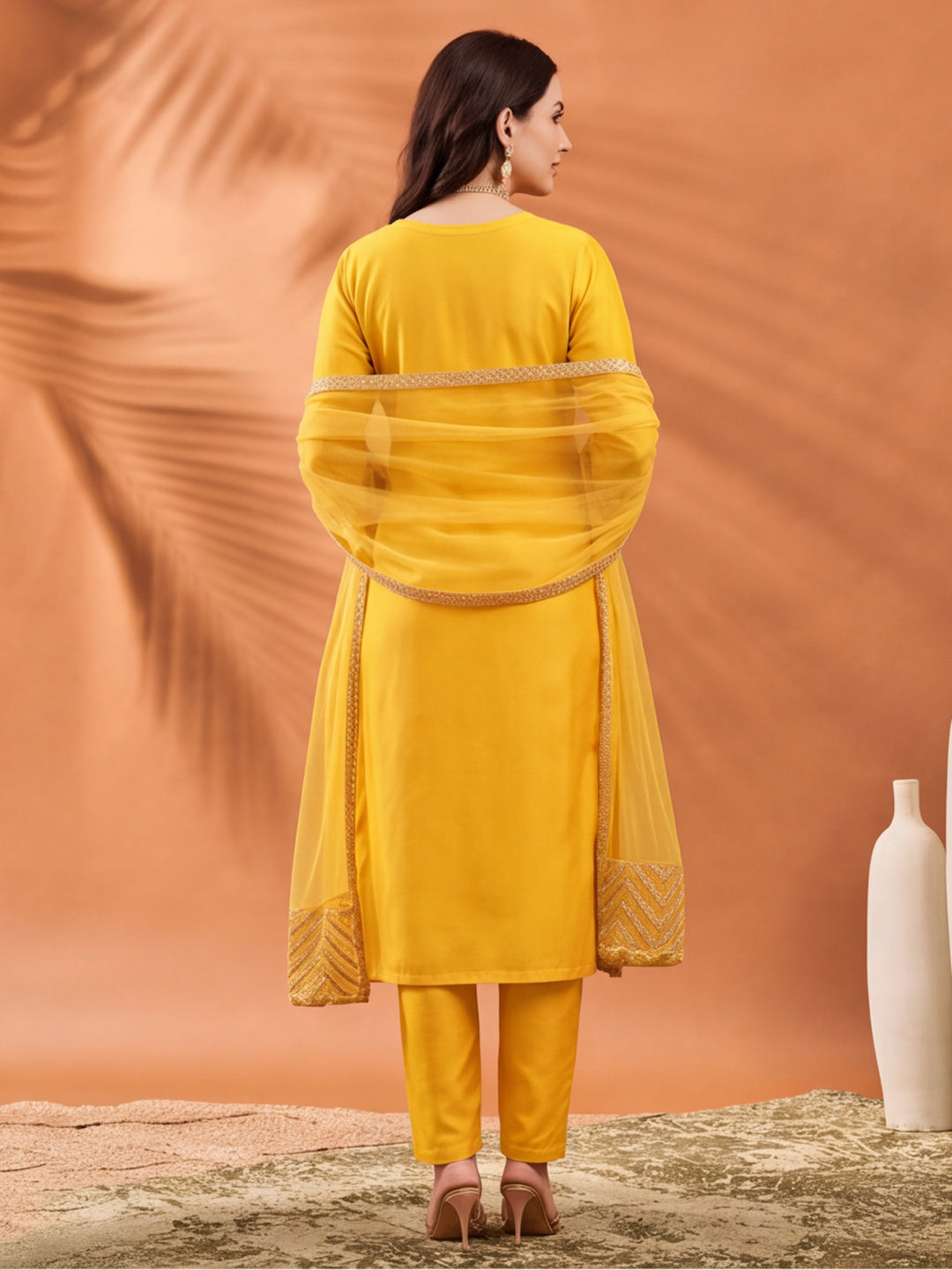 Women's Yellow Heavy Zari Weaving Kurta Set with Dupatta | Festive Ethnic Straight Suit