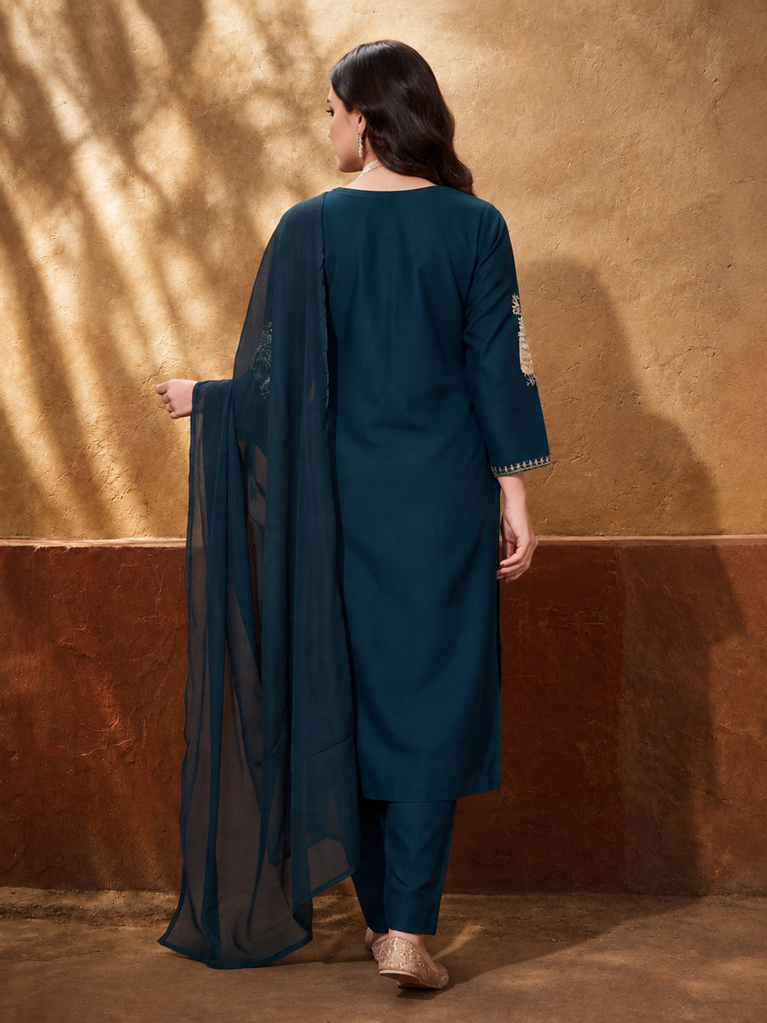 Women's Teal Green Embroidered Kurta Set with Dupatta | Festive Straight Ethnic Suit