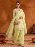 Women Embroidery Pista Green Kurta Set with Dupatta