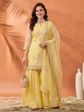 Women's Yellow Embroidered Kurta Palazzo Set with Dupatta | Festive Ethnic Party Wear Suit