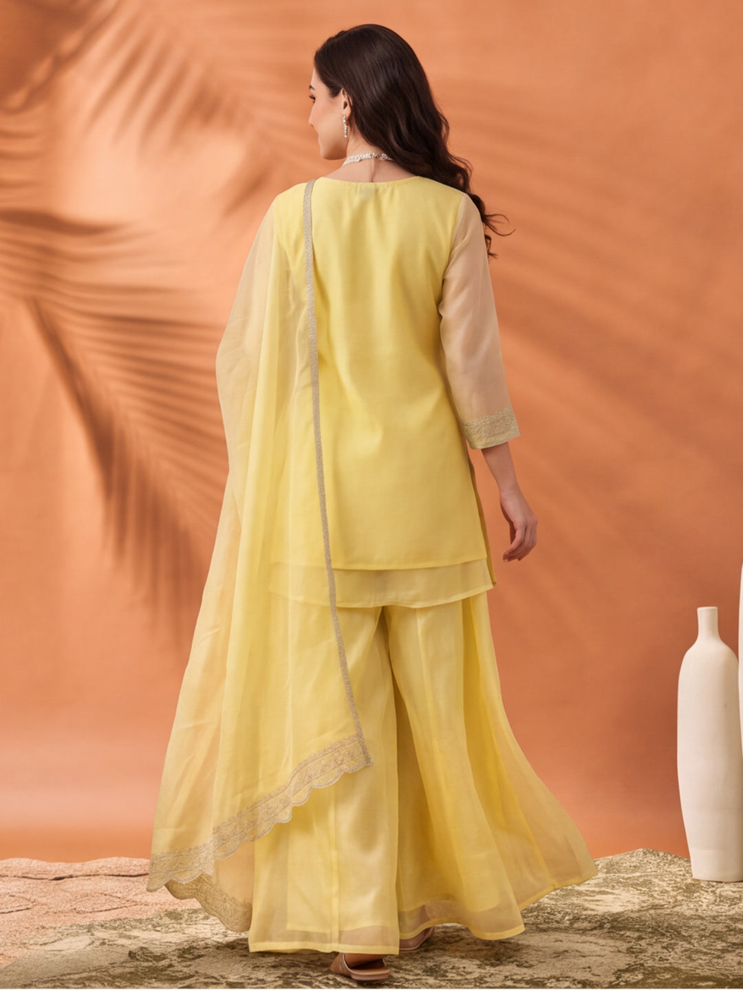 Women's Yellow Embroidered Kurta Palazzo Set with Dupatta | Festive Ethnic Party Wear Suit