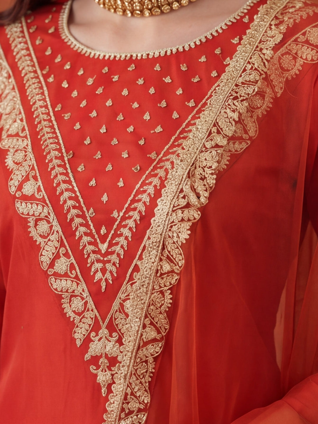 Women's Orange Embroidered Kurta Set with Dupatta | Festive Straight Ethnic Party Wear Suit
