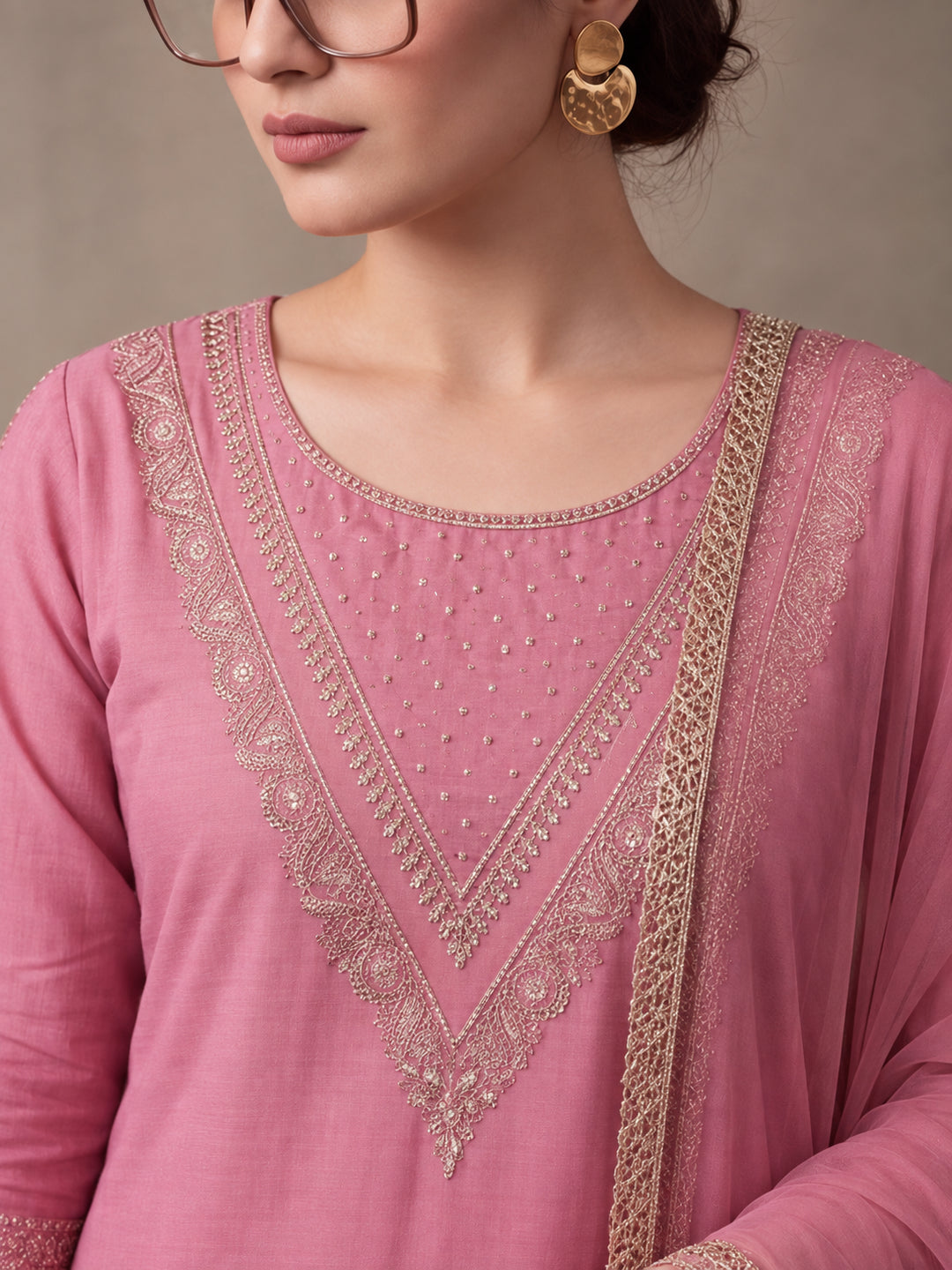 Women's Pink Embroidered Kurta Set with Dupatta | Festive Straight Ethnic Party Wear Suit