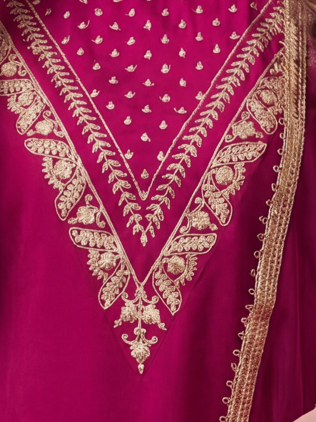 Women's Magenta Embroidered Kurta Set with Dupatta | Festive Straight Ethnic Party Wear Suit