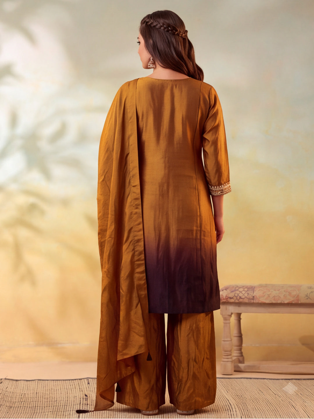 Women Embroidery Mustard Gold Kurta Set with Dupatta