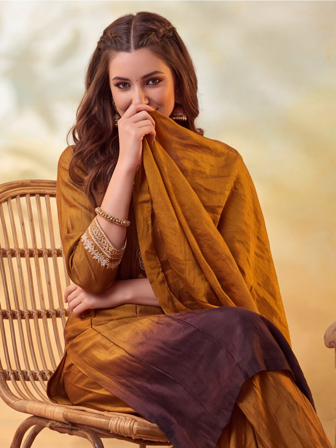 Women Embroidery Mustard Gold Kurta Set with Dupatta