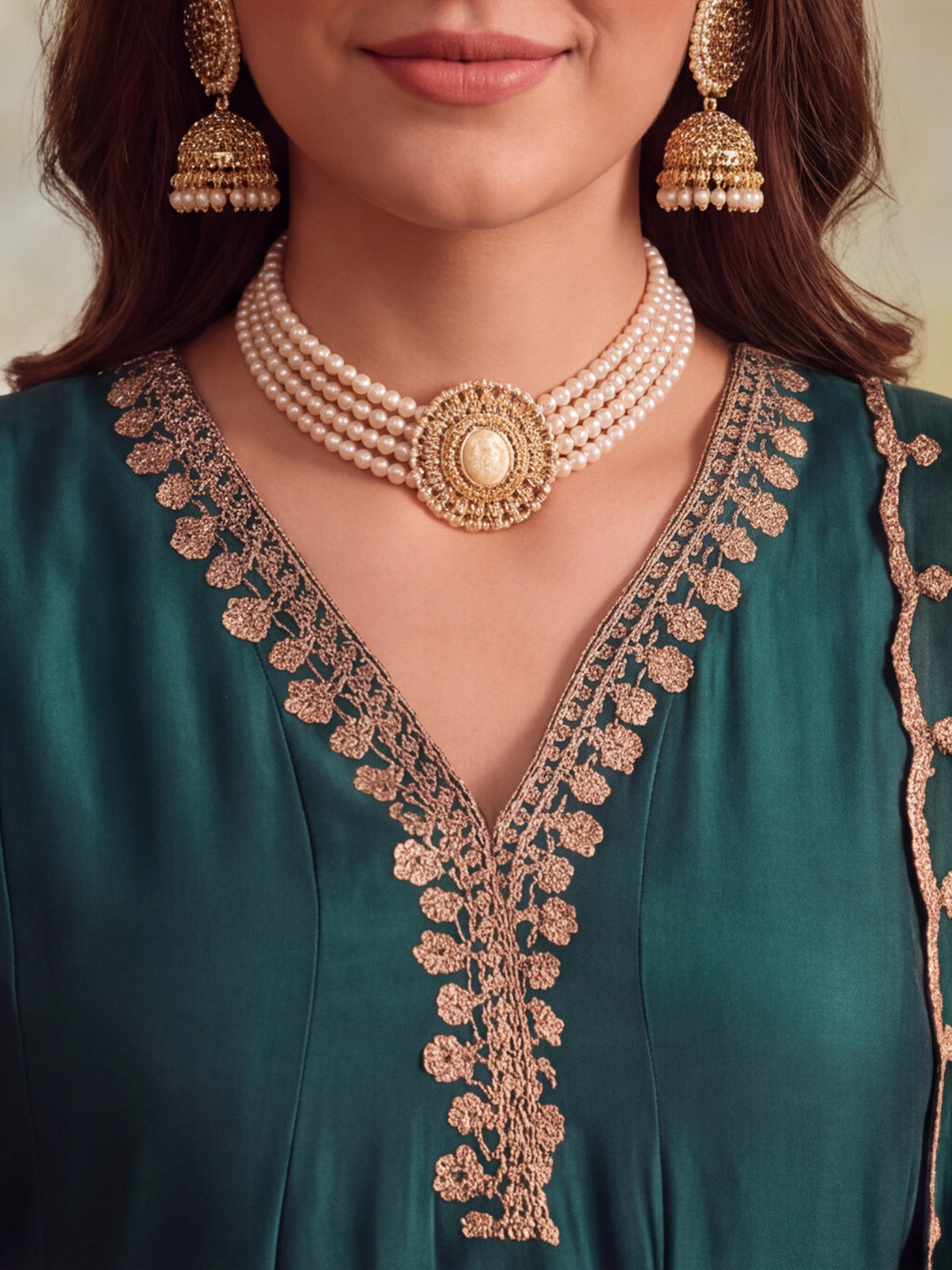 Women Embroidery Bottle Green Kurta Set with Dupatta