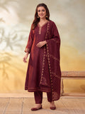Women Embroidery Brown Shade Kurta Set with Dupatta
